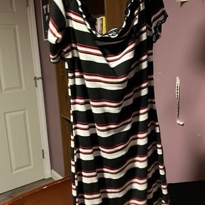 Striped skin tight off the shoulder dress
